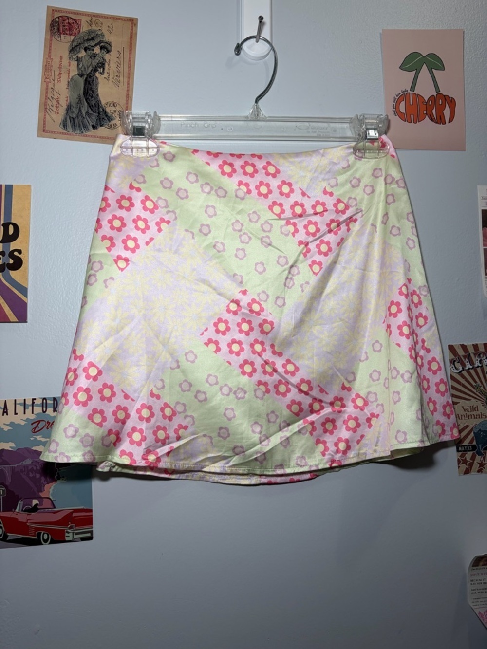 Princess Polly Pink & Cream Floral Patchwork Skater Skirt